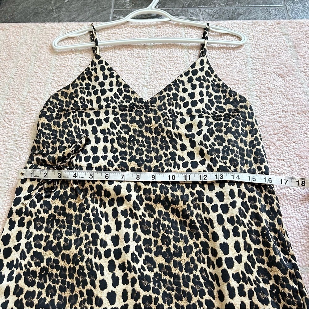 NWT L&B Leopard Satin Mini Dress Size Large Ruffles Festival Cocktail Party Boho - Picture 7 of 10